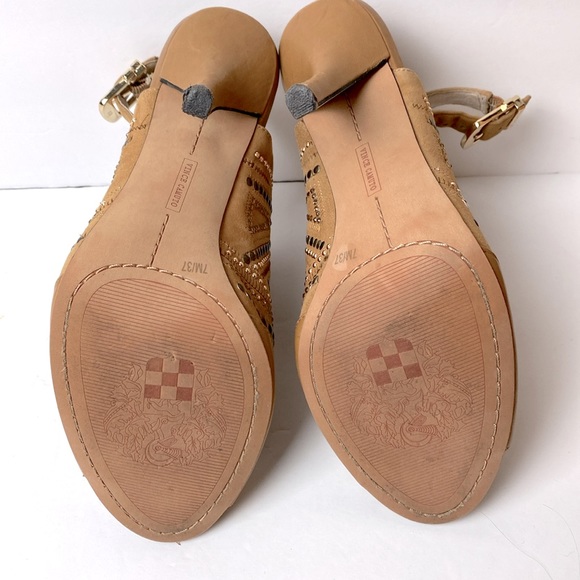 Vince Camuto Yolana Women’s Leather Tan Open Toe Slingback Studded Stiletto 7M - Picture 7 of 9